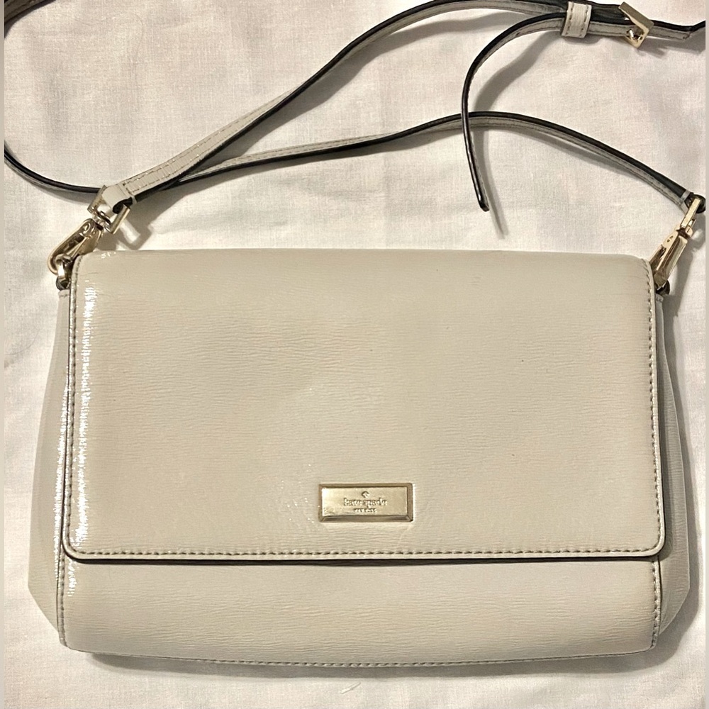 Kate Spade New York Womens Taupe Ivory Leather Detachable Strap Crossbody Bag